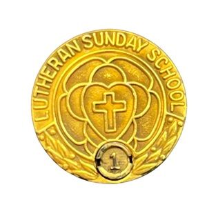 10k gold filled Lutheran Sunday School One Year brooch Pin GF vintage religious